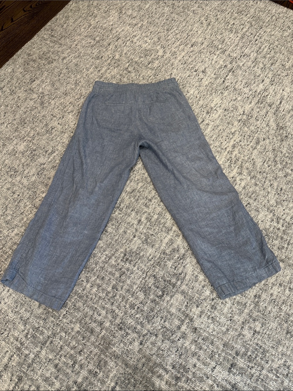 Athleta Chambray Blue Wide-Leg Drawstring Linen-Blend Pants - Picture 5 of 5